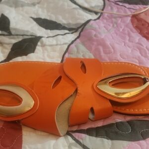Fantasie Orange Sandals with Gold Accents